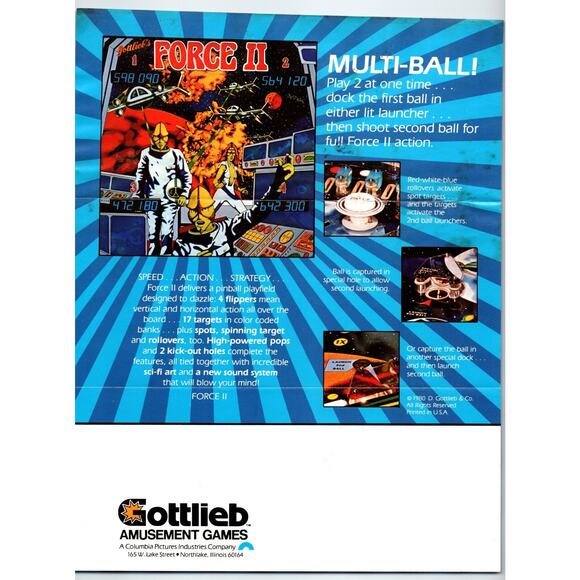 Force II Pinball Machine FLYER Original 1980 Retro Space Age Game 8.5" x 11" - Picture 2 of 2